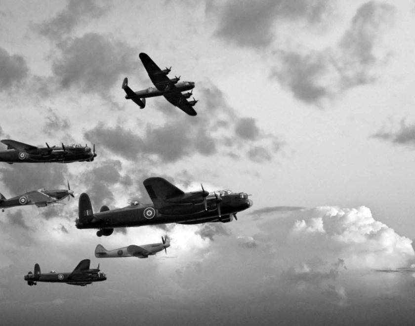 planes flying in formation during World War Two