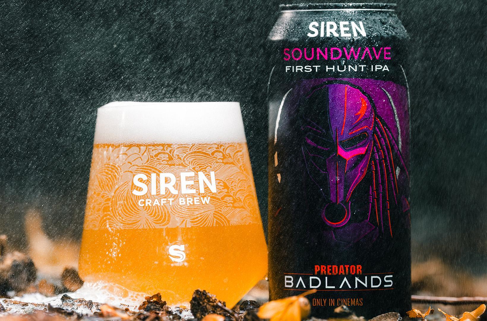 A can of Soundwave: First Hunt next to a glass of the same beer