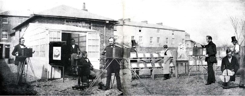 Composite image of William Fox Talbot taking photographs in Reading