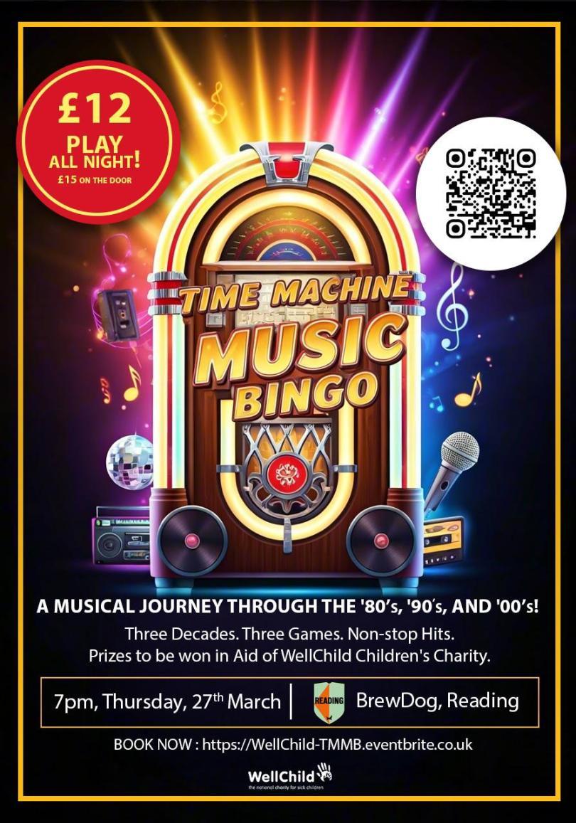 Image of a jukebox with light streaming from it, with text showing the details of the event.