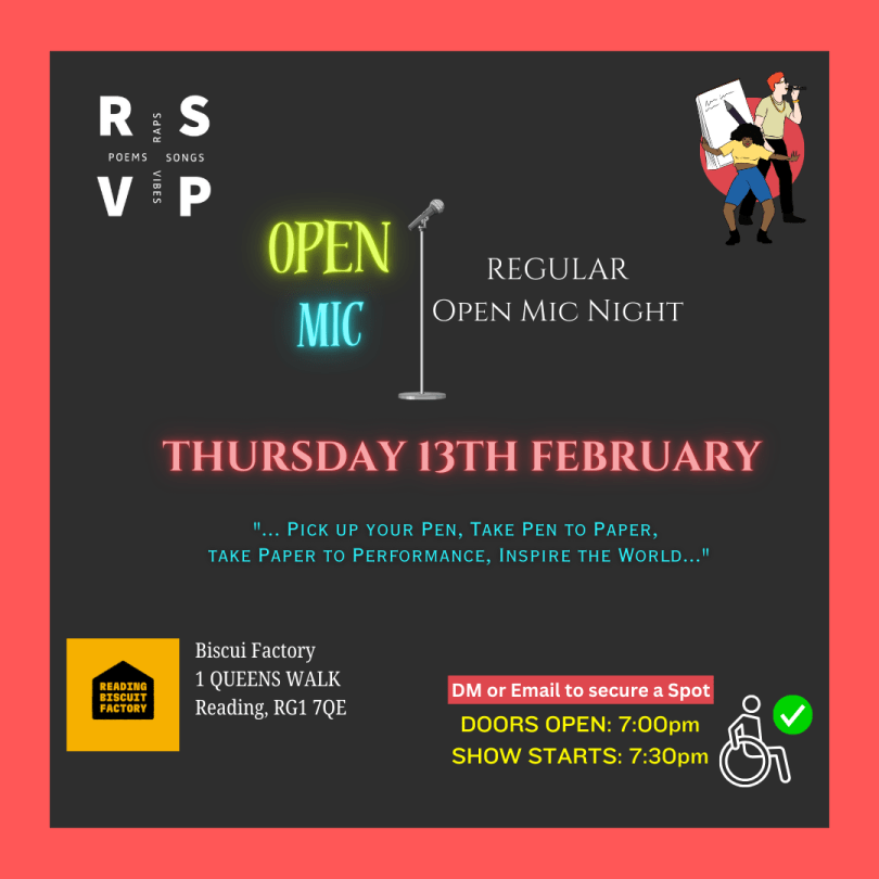 RSVP Open Mic Info - 13th February - Biscuit Factory
