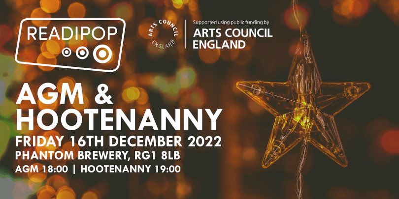 Banner containing information seen below regarding AGM & Hootenanny