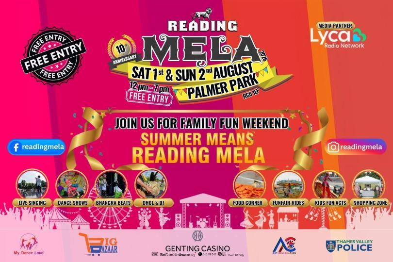 Reading Mela 2026 poster with info about the event