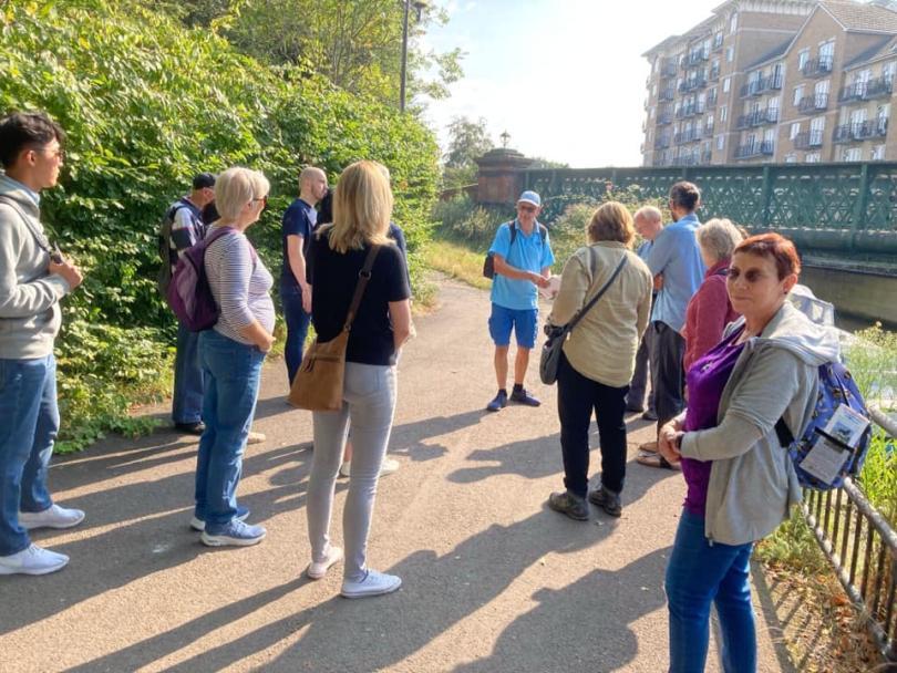 Photo of Terry addressing walkers on this guided walk previously