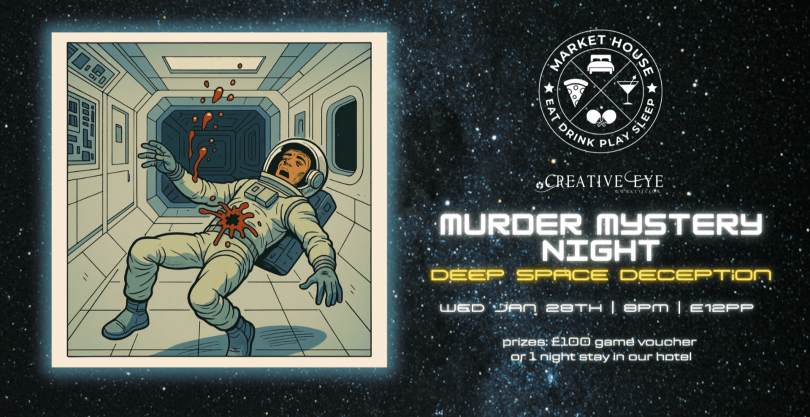 Space man floating with a shot wound in his chest