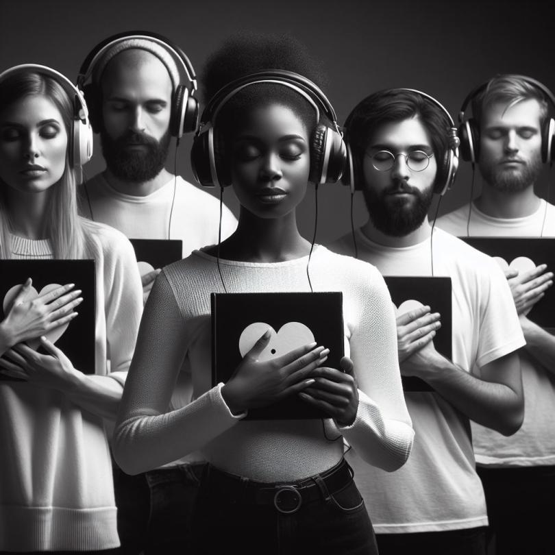 People listening to music on headphones