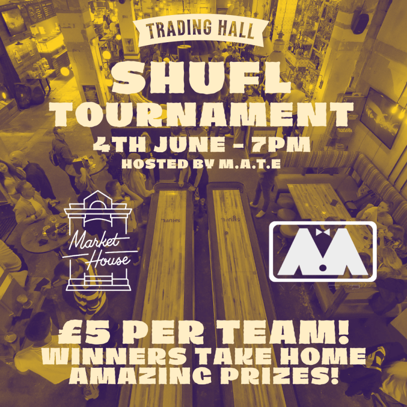 sky view of 2 shuffleboards in the Market House pub