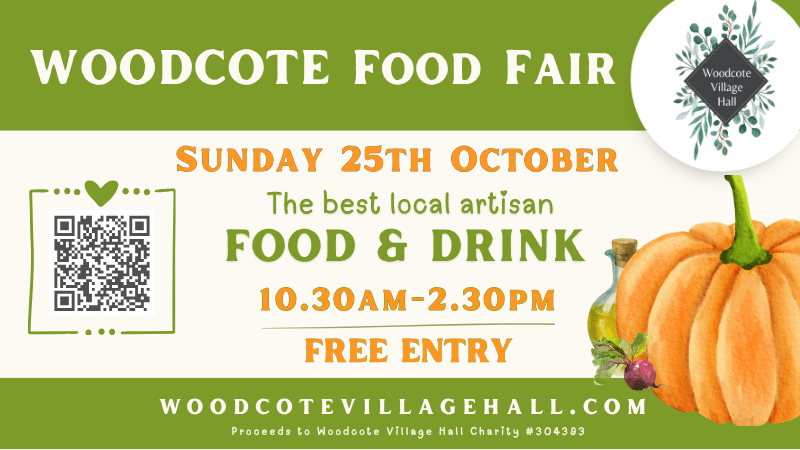 Poster for Woodcote Food Fair with an image of a pumpkin