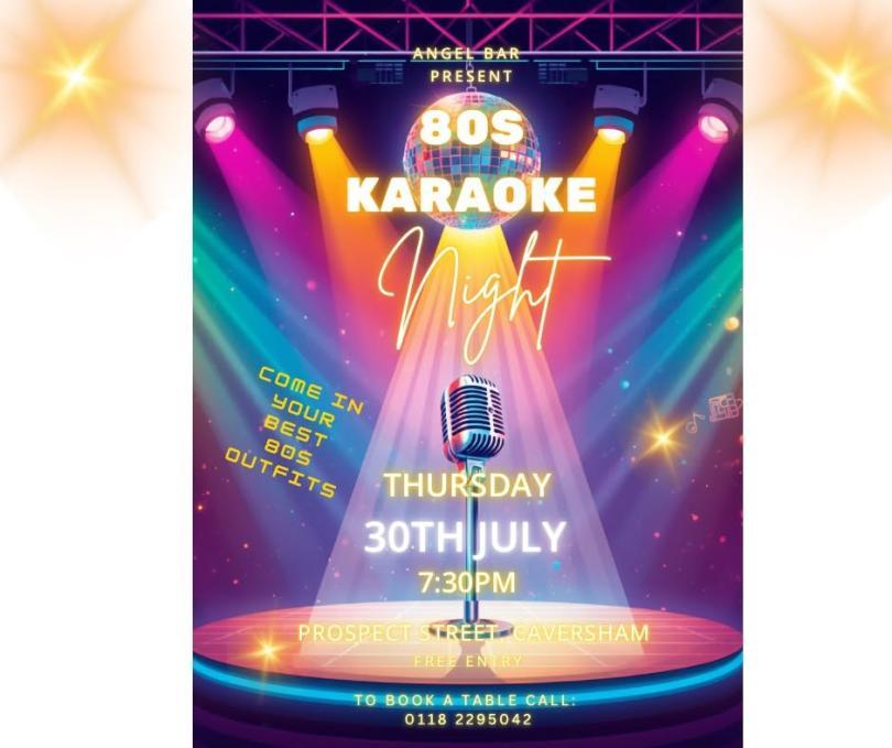 Poster with aertwork - possibly AI-generated - of a microphone on stage and various coloured spotlights pointing towards it