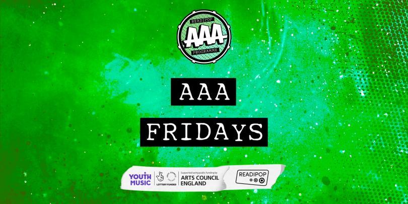Green background, Readipop logo and text reading "AAA Fridays"