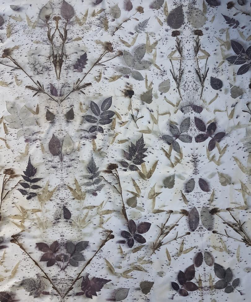 Botanically printed leaves on recycled cotton