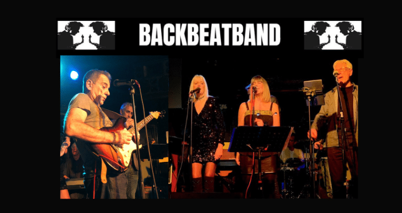 Montage of images of band members on stage