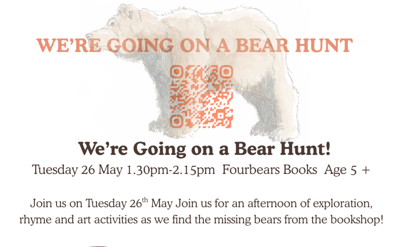 We're going on a bear hunt. Image of a Fourbears bear.
