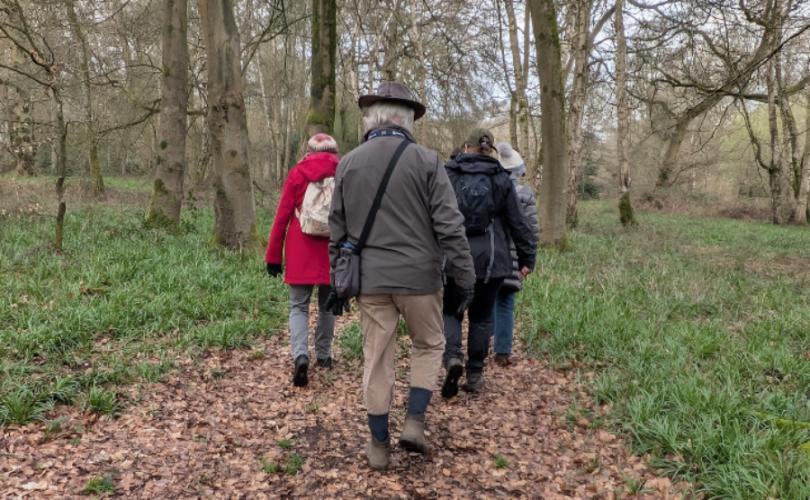 Visitors enjoying the guided woodland walk at Basildon Park