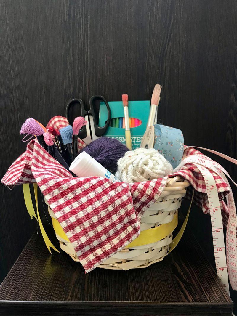 A basket holding craft supplies