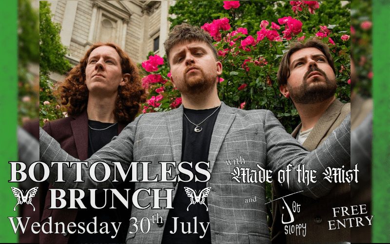 Bottomless Brunch  Bottomless Brunch is a London-based three-piece rock band known for their electrifying live performances and a sound influenced by Queens of the Stone Age, Muse, and Royal Blood. The band, consisting of Tyler Adams (vocals and guitar), Tim Beavis (bass), and Jake Saunders (drums), has gained attention for their raw energy and impactful musicianship, with support from outlets like Radio X and BBC Introducing. Their debut single, "Pawn", exemplifies their distinctive sound, characterized by