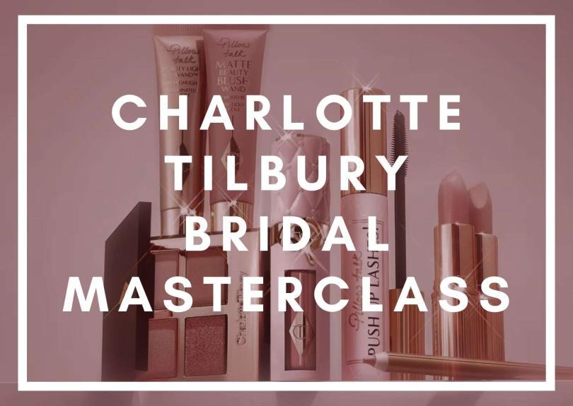 Pink makeup in box with Charlotte Tilbury Bridal Masterclass in bold white text