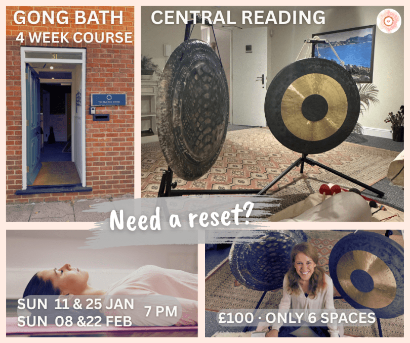 Image showing front entrance, sound therapy space, participant and RGP with her gongs.