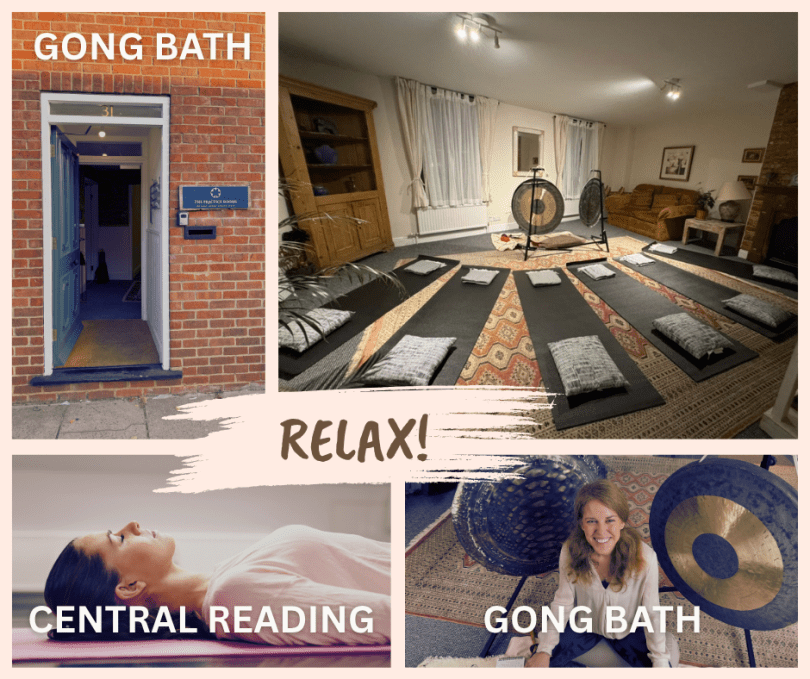 Image shows venue entrance, space, participant relaxing and RGP with the black mamba and chau gongs