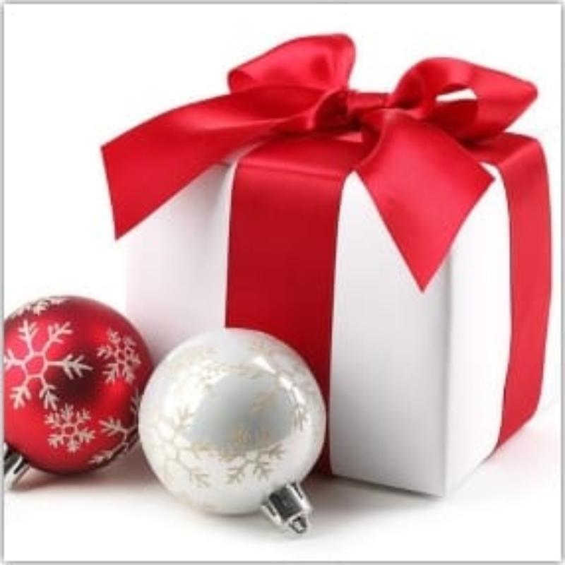 Christmas present and baubles