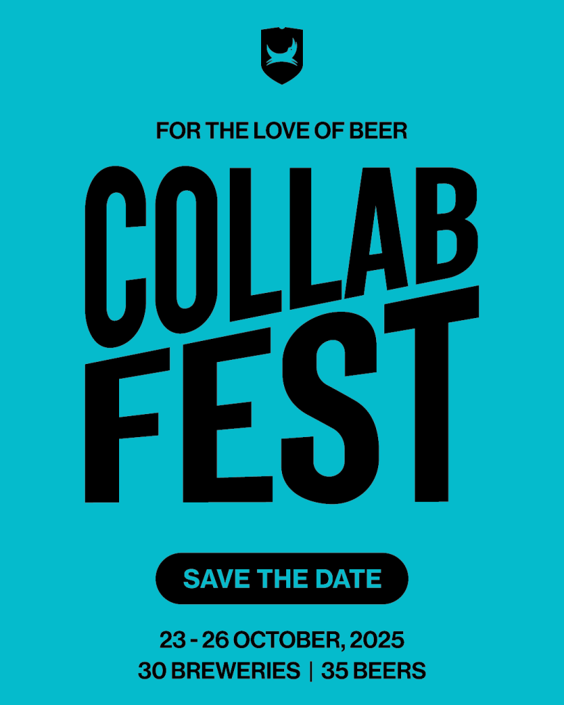 Blue background with black text advertising Collabfest.