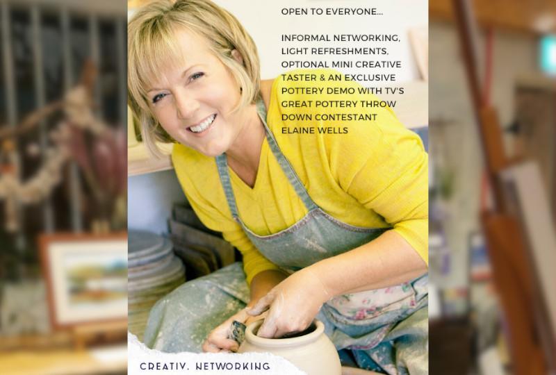 Elaine Wells at a potters wheel