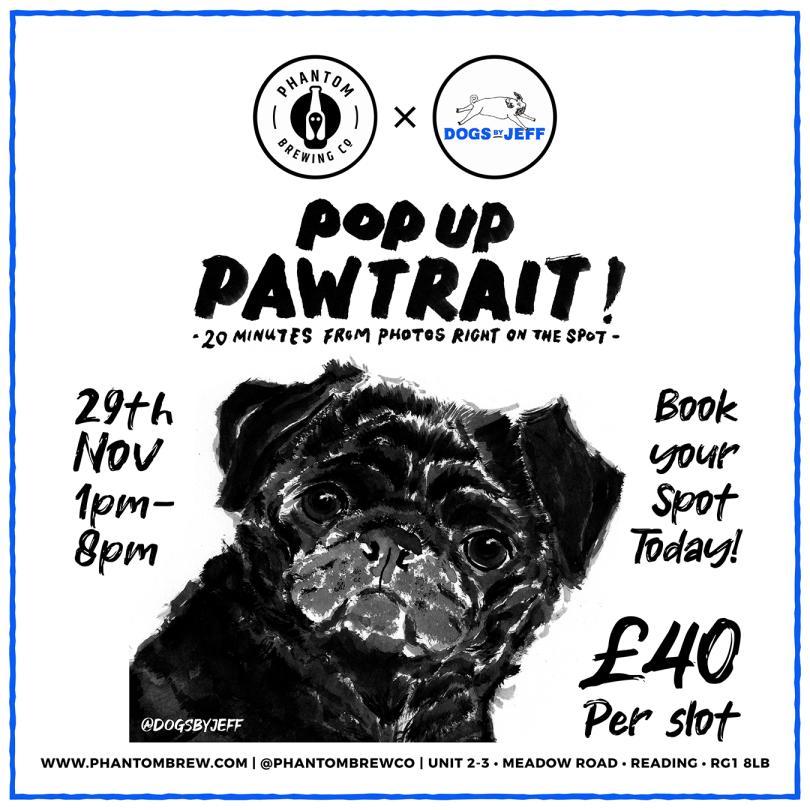 event poster featuring a painted image of a pug