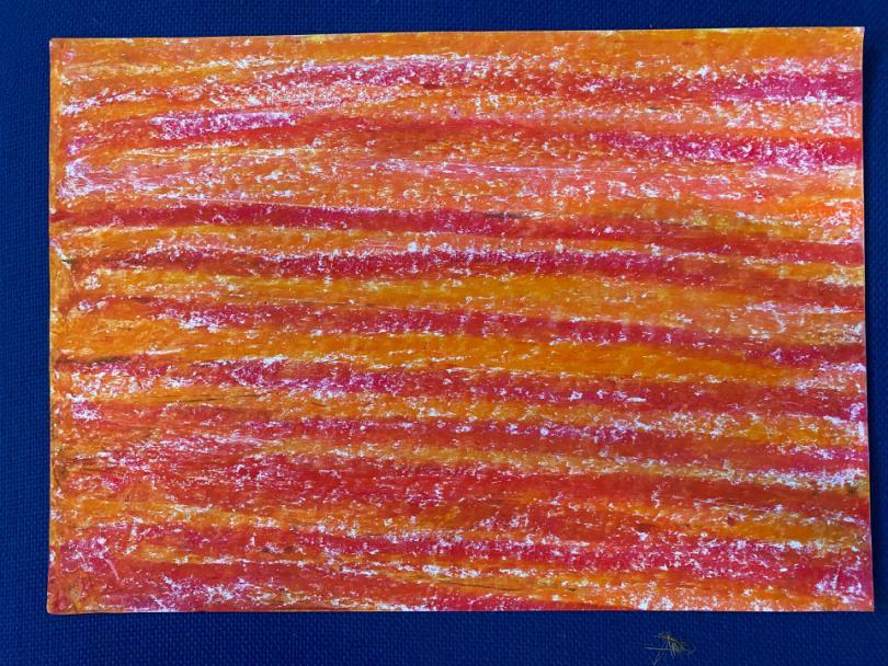 Pastel artwork in reds and oranges