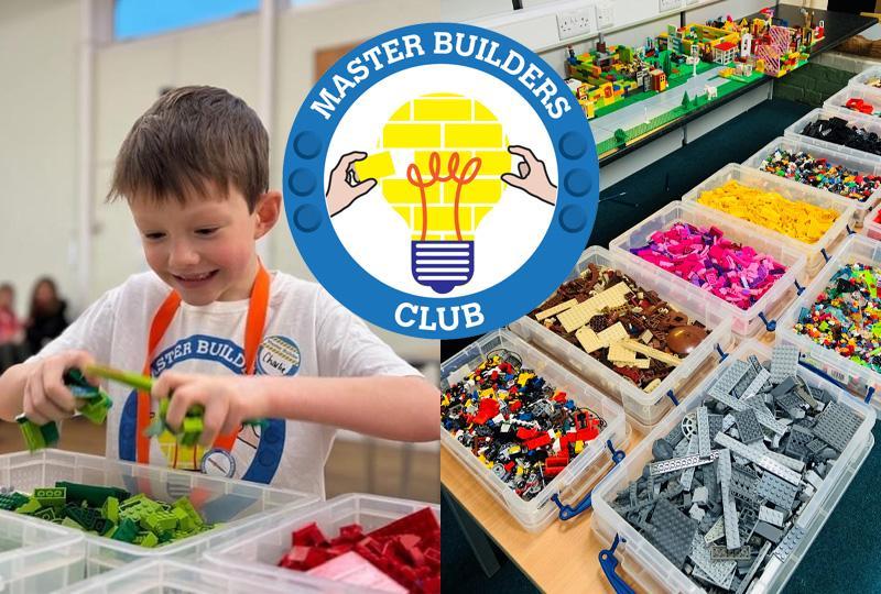 A child playing with LEGO next to images of LEGO bricks