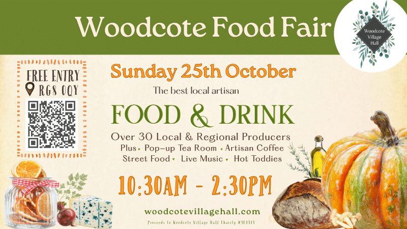 Poster for Woodcote Food Fair with an image of a pumpkin