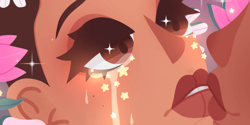 digital drawing in pastel colours of two people kissing