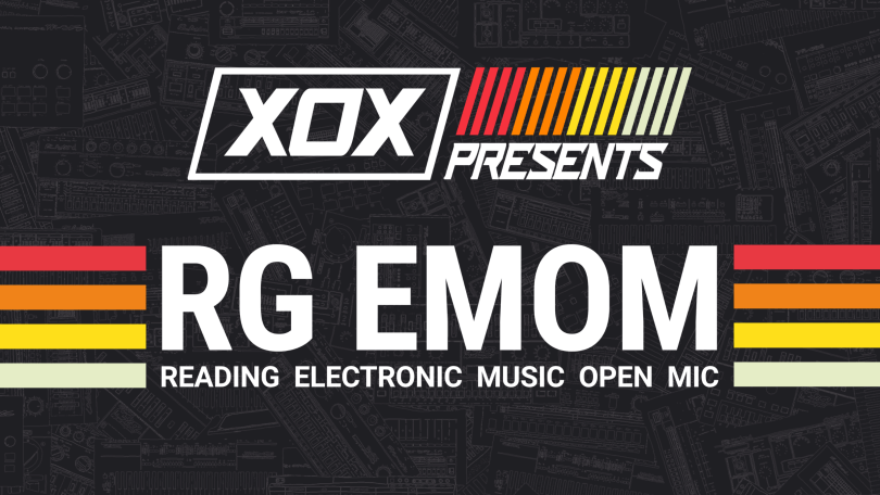 Red Orange Yellow and White XOX Logo with text reading "RG EMOM Reading Electronic Music Open Mic)