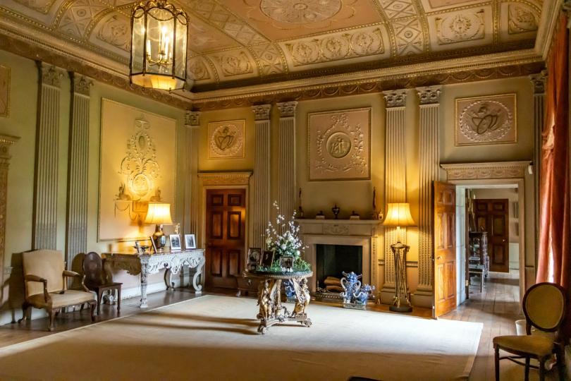 The hall at Basildon Park looking towards the fireplace