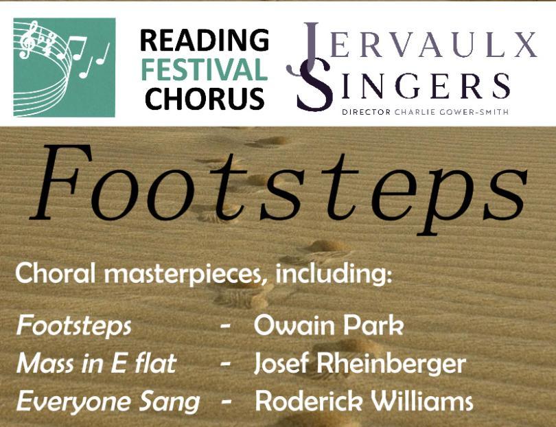 Concert poster with details of the event over an image of footprints in the sand