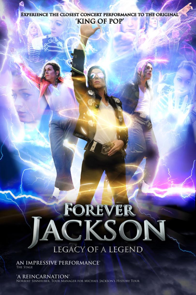 multiple pictures of artist dressed as Michael Jackson in a lightening background