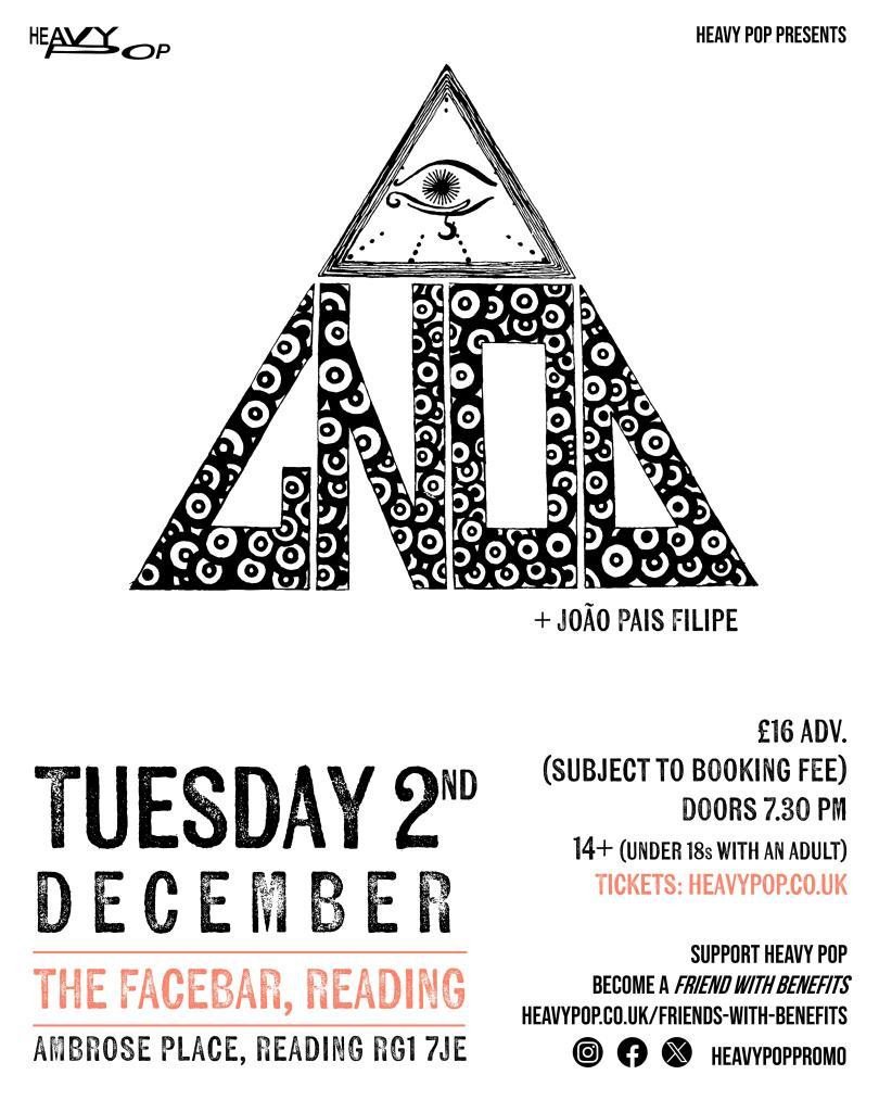black, white and orange poster for Gnod at the facebar, Reading on Tues 2nd Dec
