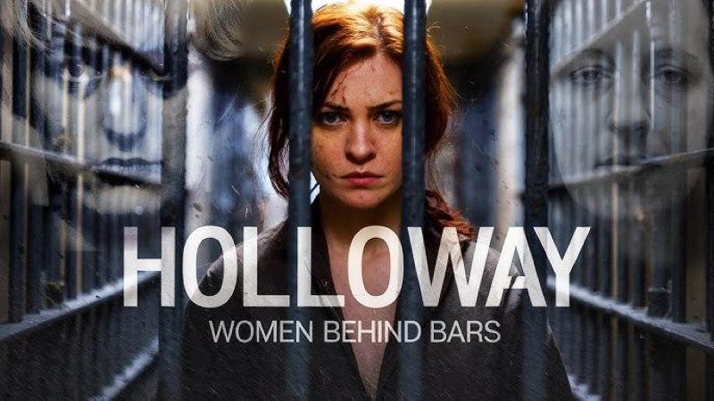 An image of a women behind bars and the word Holloway across the centre