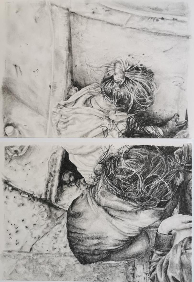 pencil drawing of the top of a Childs head