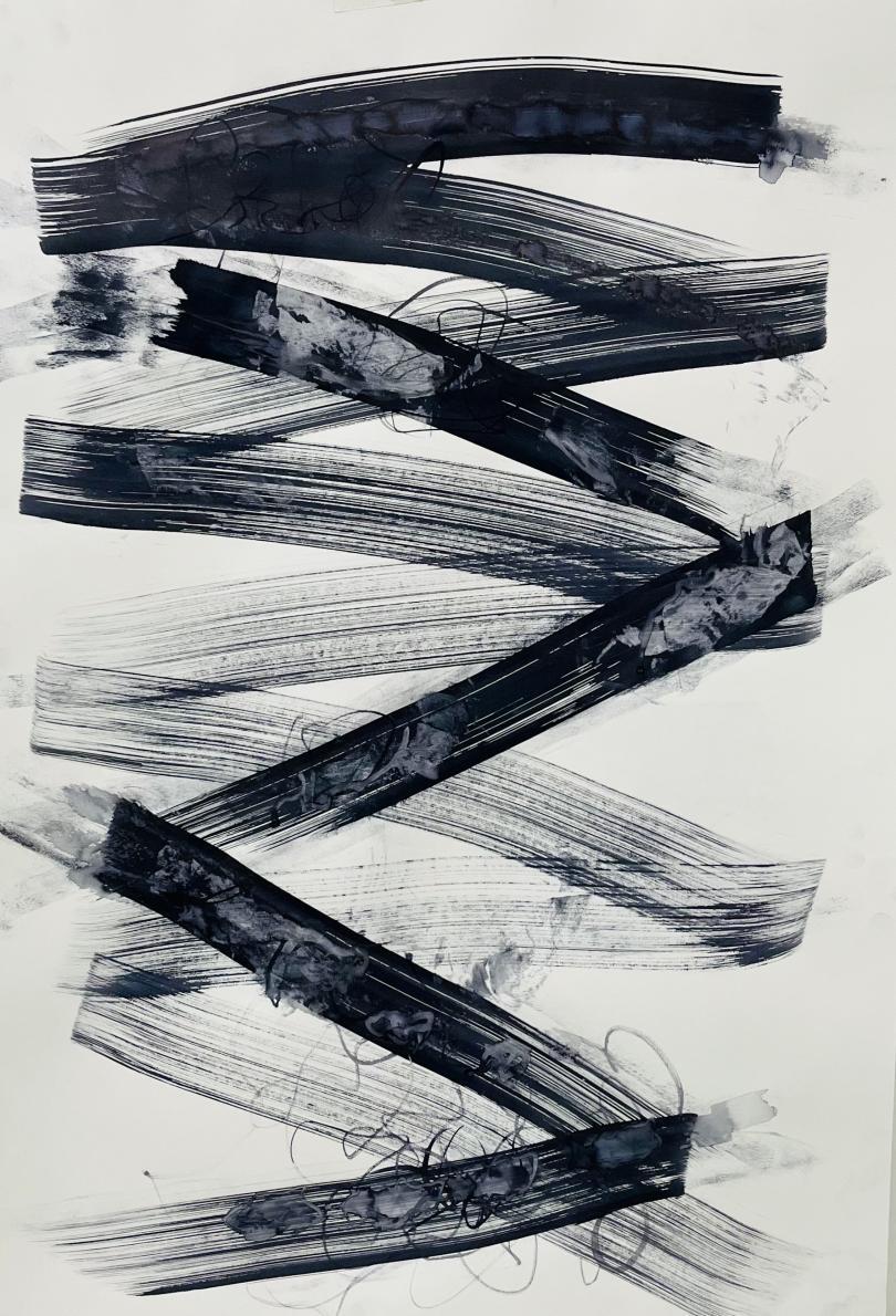 monoprint artwork with black ink abstract design