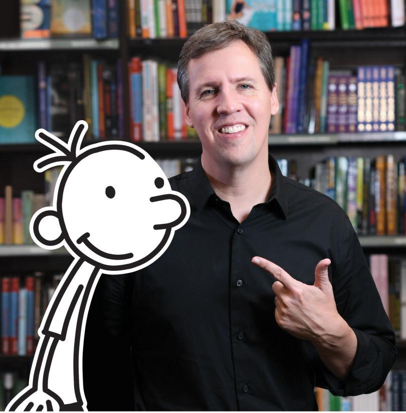 Jeff Kinney Author with Illustration of Wimpy Kid (credit: Filip Wolak)