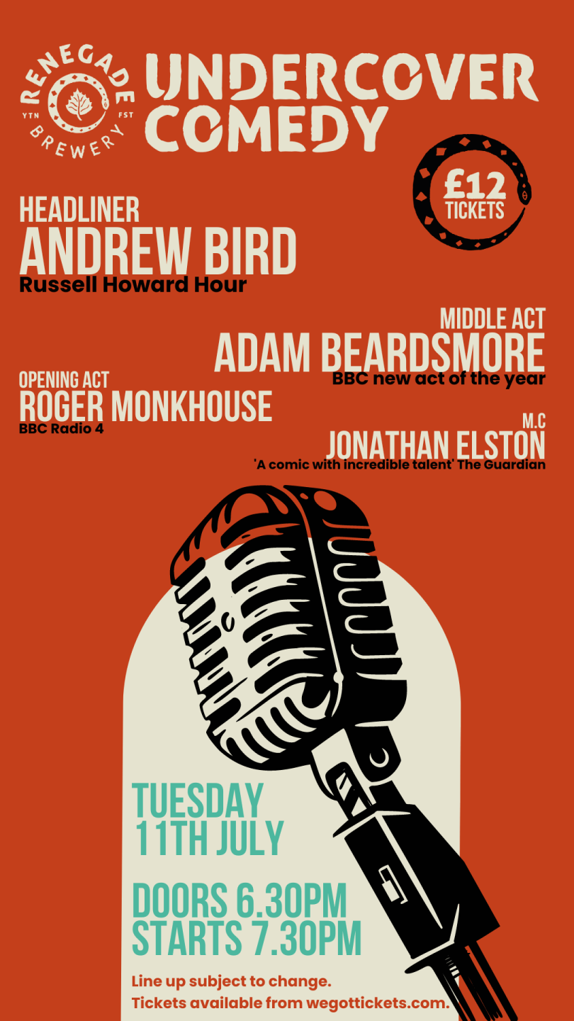 A picture of the poster for the comedy night