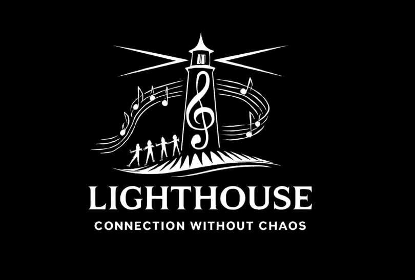 Event poster with a painting of a sea scape with a lighthouse