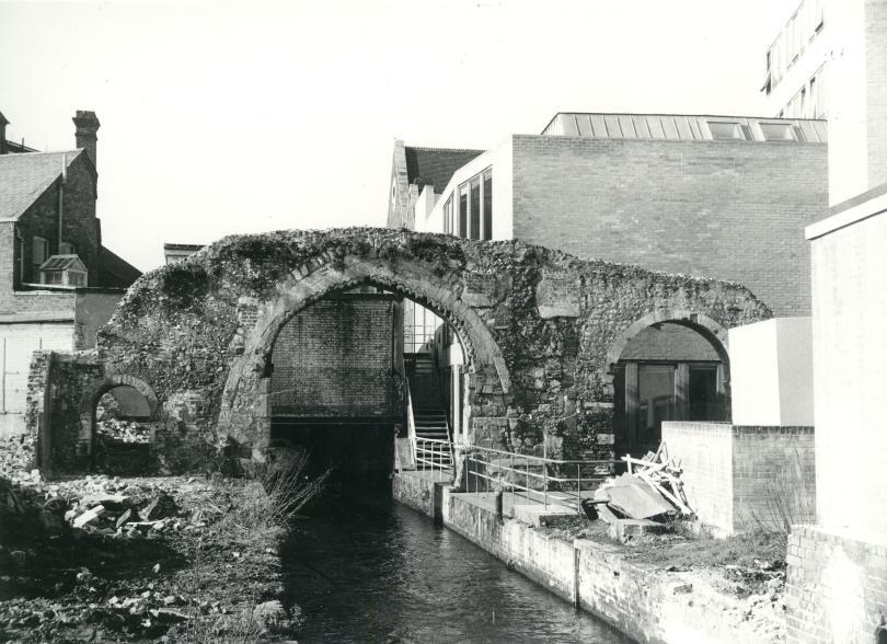 A three arched wall of Abbey Mill, Reading.