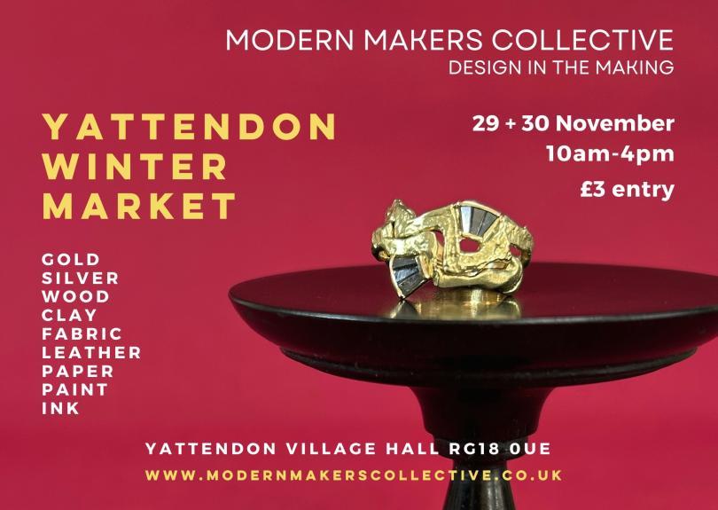 Yattendon Winter Market 2025 poster with a picture of a sculpture on a wooden plinth