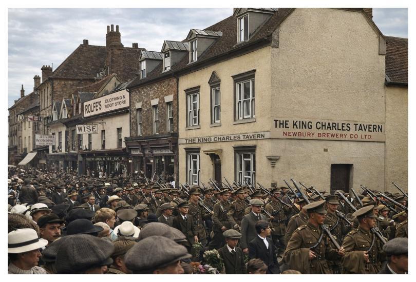 World War Obe - soldiers marching through Newbury