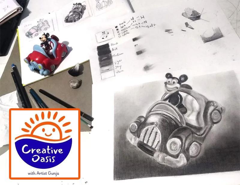 Artwork in progress of a Mickey Mouse car