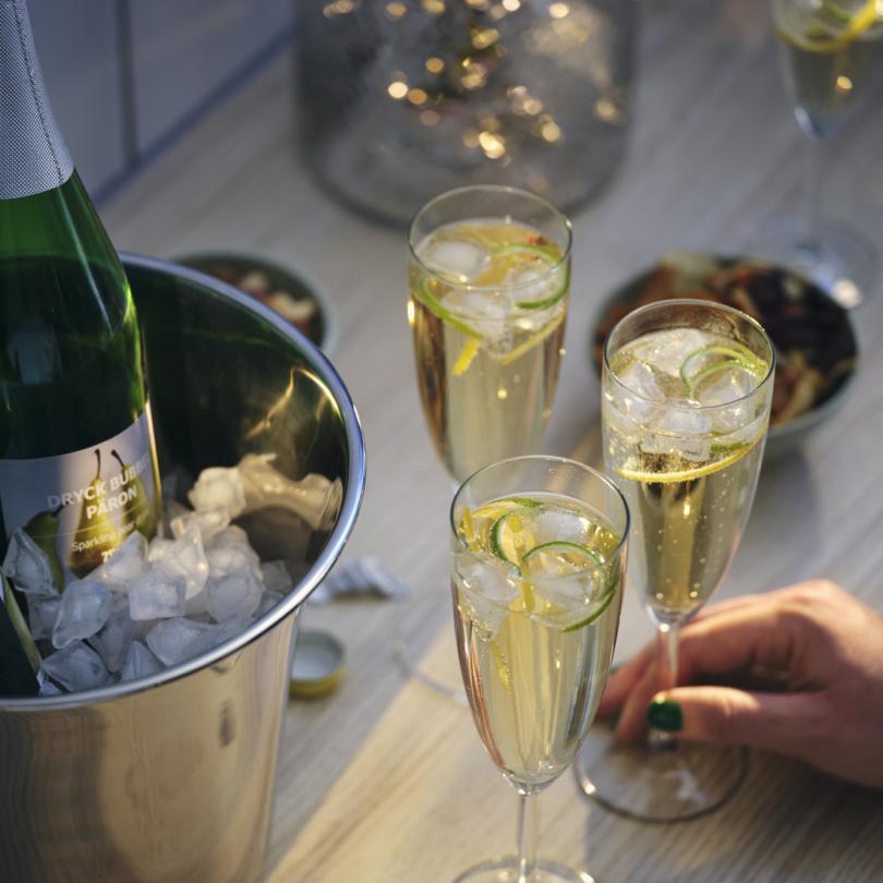 Table of sparkling drink from IKEA in flutes 