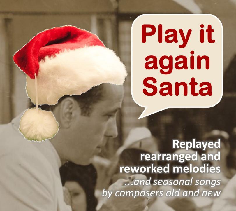 image of Humphrey Bogart from the film Casablanca with a Christmas hat