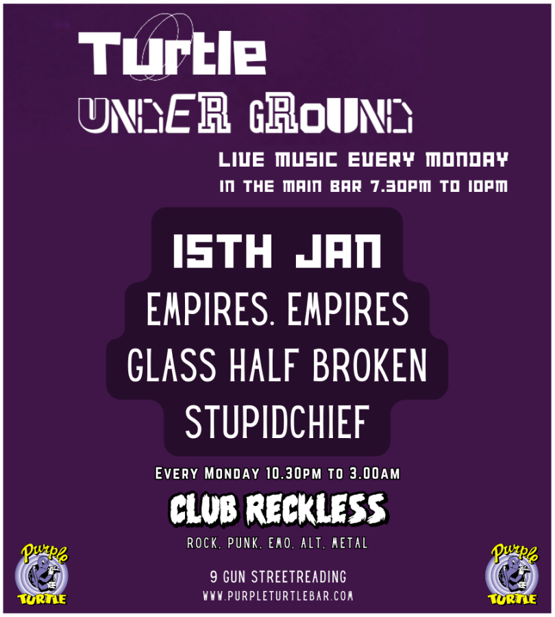 The Turtle Underground is a weekly Monday night event at The Purple Turtle. 3 Original local bands from Reading and the surrounding areas.