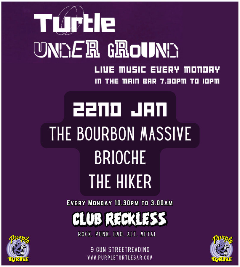 The Turtle Underground is a weekly Monday night event at The Purple Turtle. 3 Original local bands from Reading and the surrounding areas.